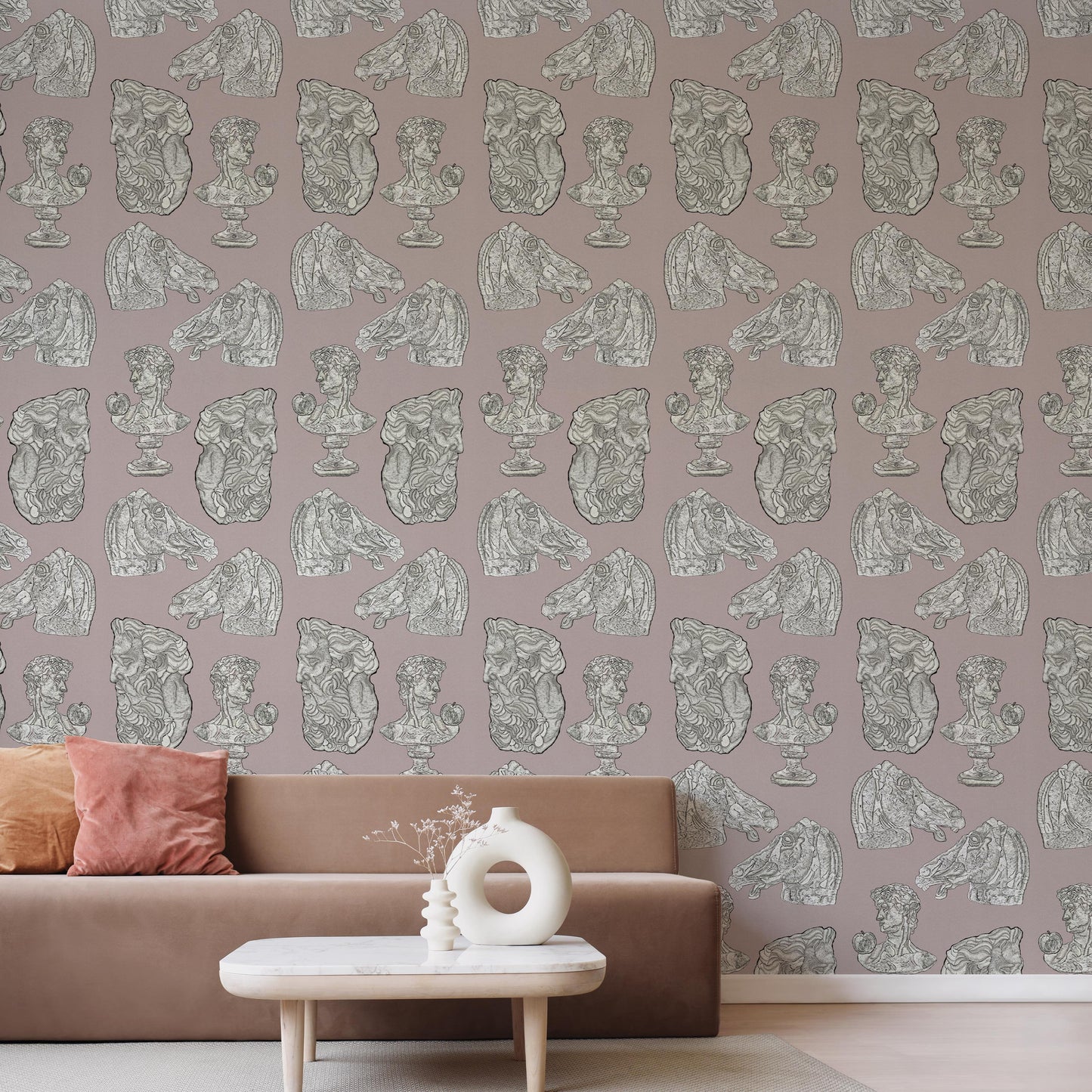 SAMPLE Silence of the Busts Rose Grey PEEL AND STICK WALLPAPER