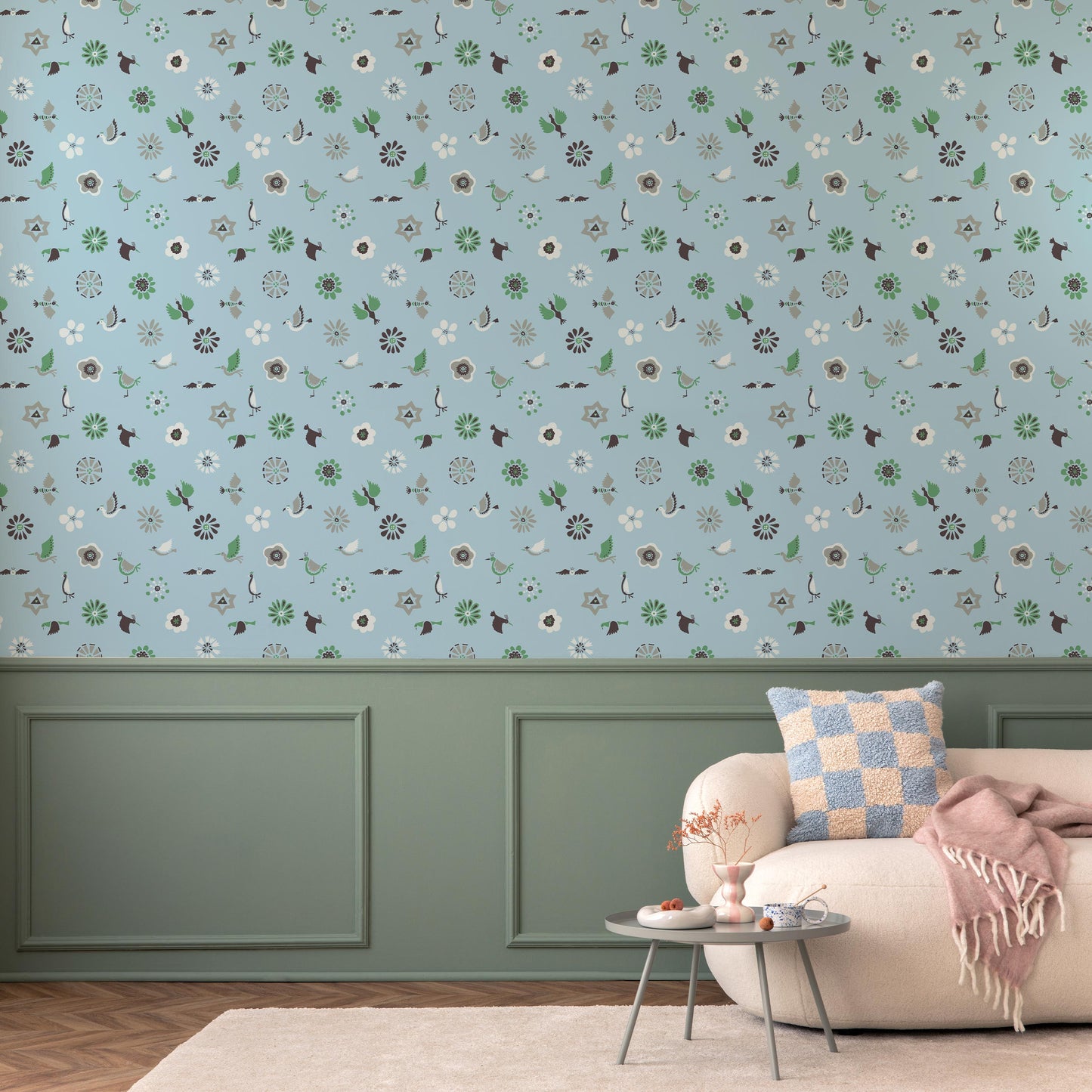 The Flowers and the Birds Blue 2.5 m long WALLPAPER