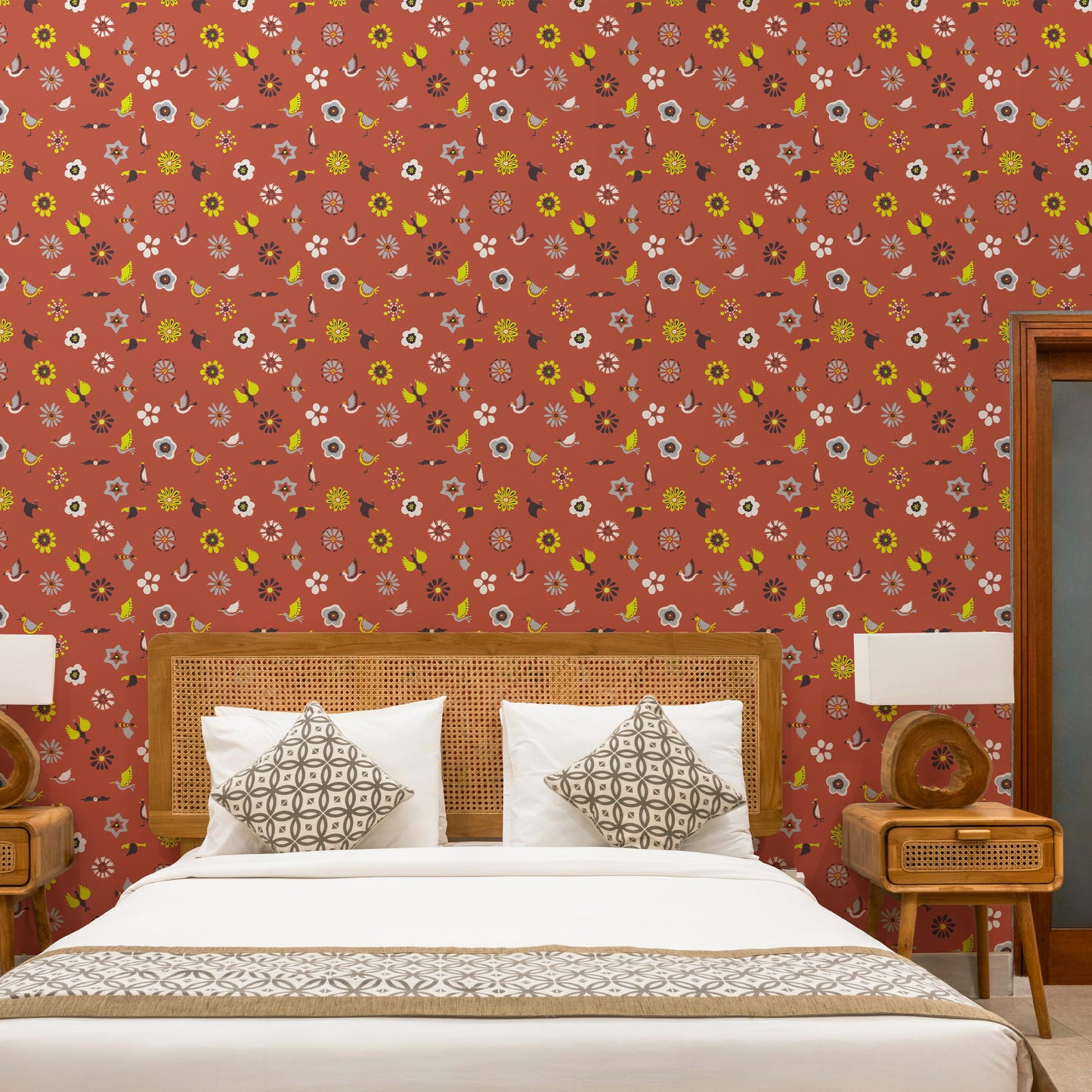 The Flowers and the Birds Red 2.7 m long WALLPAPER