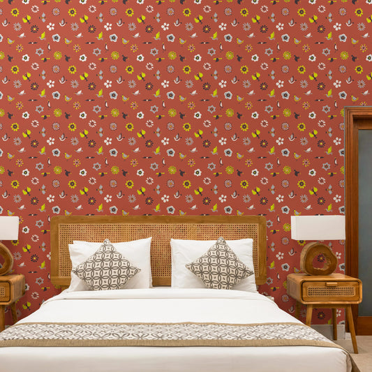 The Flowers and the Birds Red 3 m long WALLPAPER