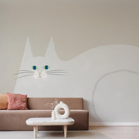 What is the Room Next Door Like? Cat Wallpaper Solid White Cat MURAL