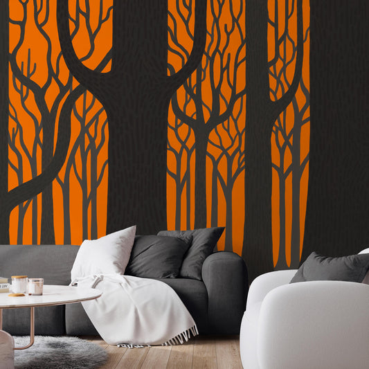 What is the Room Next Door Like? Ghost forest wallpaper Orange MURAL