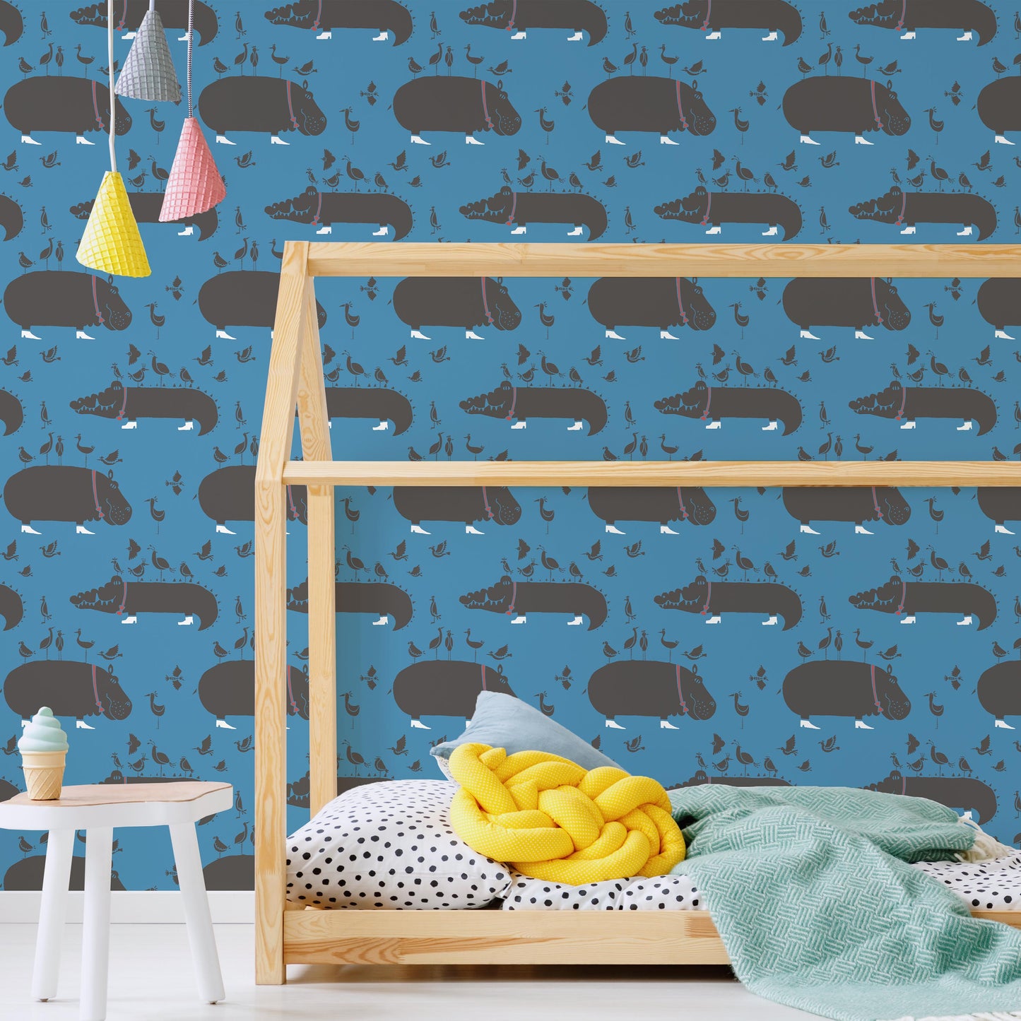 SAMPLE The Crocodiles and the Hippopotamuses Blue WALLPAPER