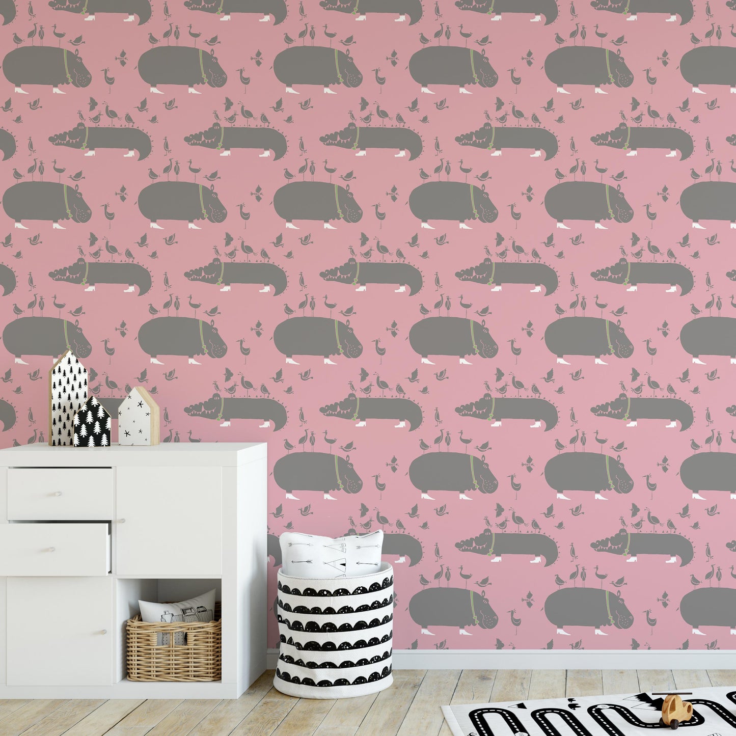 The Crocodiles and the Hippopotamuses Pink 2.5 m long WALLPAPER