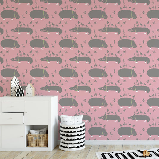 The Crocodiles and the Hippopotamuses Pink 3 m long WALLPAPER