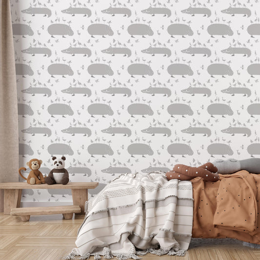 SAMPLE The Crocodiles and the Hippopotamuses White WALLPAPER