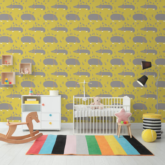 The Crocodiles and the Hippopotamuses Yellow 3 m long WALLPAPER